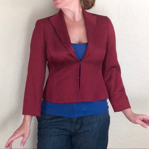 Anne Klein red textured sleek blazer 3/4 sleeves - Picture 2 of 6